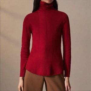Massimo Dutti red high neck peplum sweater NWOT
